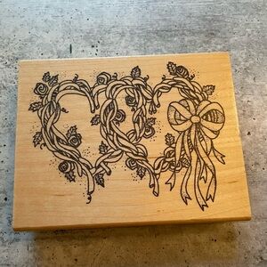 Hearts Valentine Day Wooden Rubber Ink Stamp Craft Scrapbook Large Unused